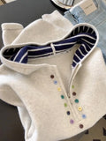 Korean Lazy Wind Color Button Semi-Zip Hooded Women's Autumn And Winter New Design Sense Knitted Sweater