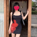 Black Tie-Dye Print Sexy Sling Dress Women's Summer 2025 New Body Tight Waist-Up Short Skirt