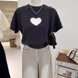 Spring And Autumn Han Linen High-End Love Slim Thin Short Knitted Sweater Women's Short-Sleeved Top