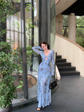 Pure Lusty Hollow Design V-Neck Dress Summer 2025 New Waist Thin Folding Layer Feel Long Dress