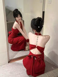 Famous Wind Chain Hanging Neck Evening Dress Fishtail Dress Female Summer Temperament Dress Sexy Sling Bag Hip Dress