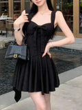 Red Bow V-Neck Vest Dress Women Summer Senior Feeling Rich Rich Gold Skirt Waist A Short Skirt