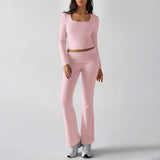 Dili 2025 Autumn And Winter Pure Color Casual Knitted Long-Sleeved Top Yoga Suit Two Pants Set