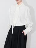 New French Temperament With Thin Long Sleeve High Tie Shirt For Women