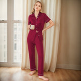 Spring And Summer Lady's Home Clothes Two Sets Of Short-Sleeved Top Trousers Button Pajamas Set Woman