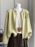 Early Autumn Loose Double Zipper Short Outer Knitted Cardigan Women's Spring And Autumn New Solid Letter Embroidery Sweater Jacket