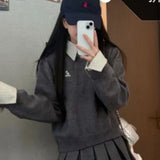 Lattice Splicing Fake Two College Style Sweater Women's Autumn And Winter New Loose High-End Knitted Shirt Top