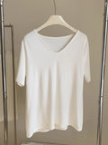 Small Short-Sleeved T-Shirt Women's Summer 2025 New Simple Design Sense Of Small Loose Shoulder Bottom U Collar Top