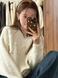 Super Good-Looking White Sea Hair Autumn And Winter Sweater Women's 2025 New Autumn Loose Lazy Knitted Shirt