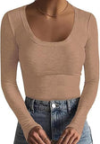 2025 New Women's T-Shirt Basic Thread Round Neck Long Sleeve Sexy Bodyd Woman Top T